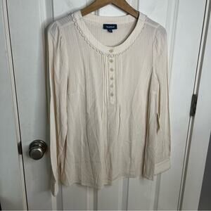 ModCloth Ivory Pintuck Button Down Dainty Long Sleeve Blouse Size Medium
